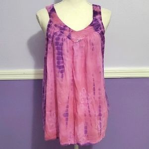 PSD Pink & Purple Tie Dye Boho Beachy Sleeveless Flowy Top OS